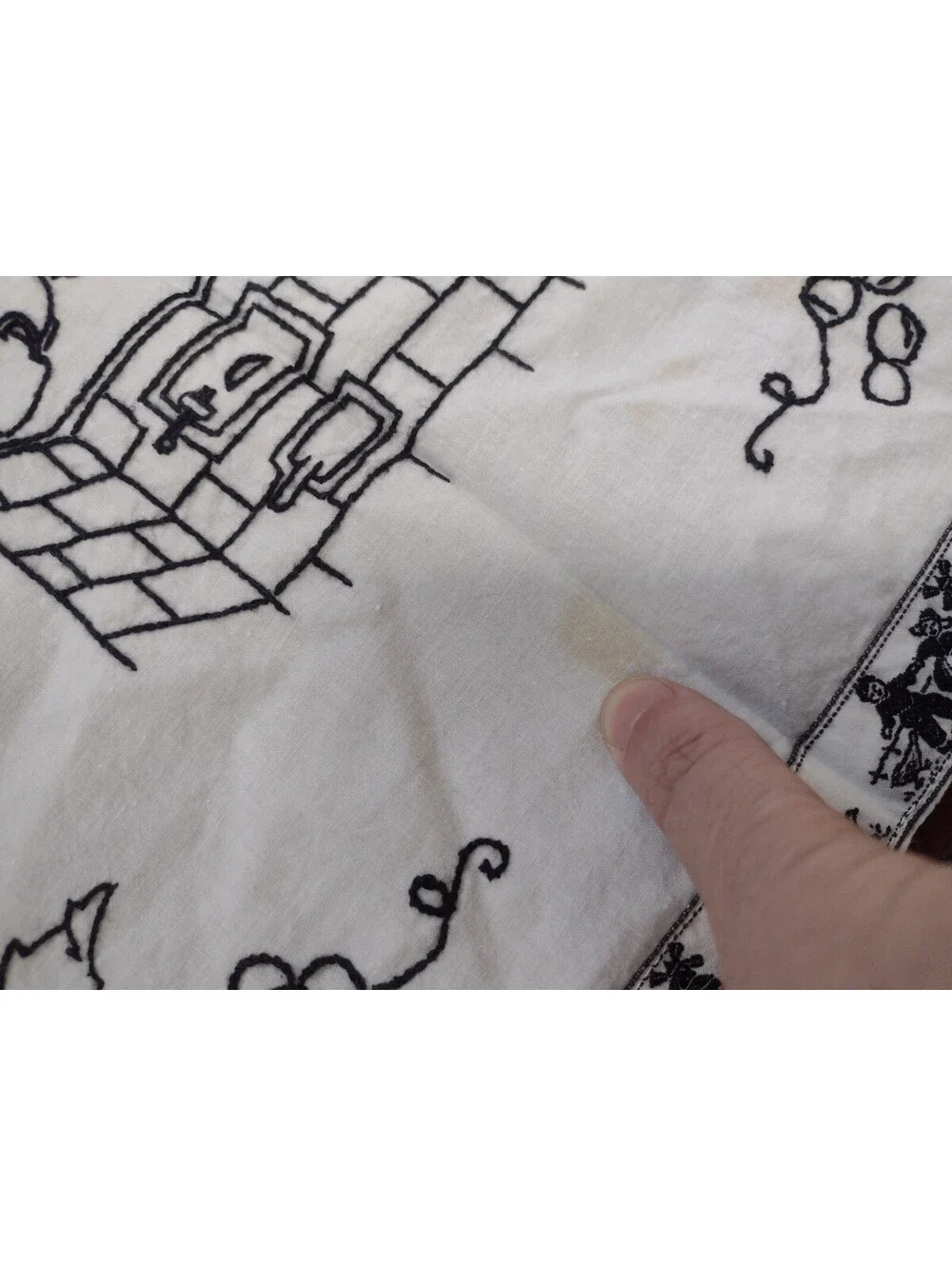 Vintage Slovak Embroidered Kitchen Wall Cloth Folk Art Proverb Textile